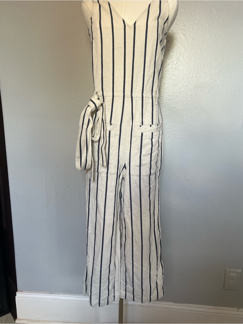 Madewell Cream and Navy Striped Sleeveless Jumpsuit